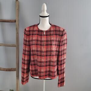 Rena Rowan Red Black Tweed Zip Up Lined Blazer Jacket Size 12